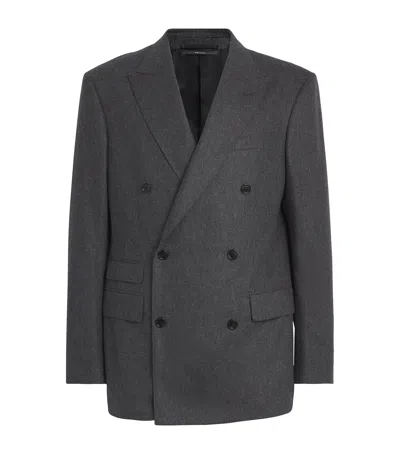 Dunhill Wool-cashmere Double-breasted Blazer In Grey