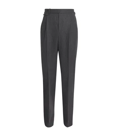 Dunhill Wool-cashmere Flannel Tailored Trousers In Gray