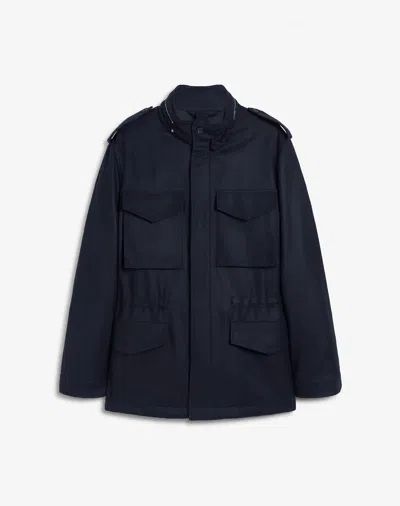 Dunhill Wool Check Field Jacket With Detachable Liner In Blue