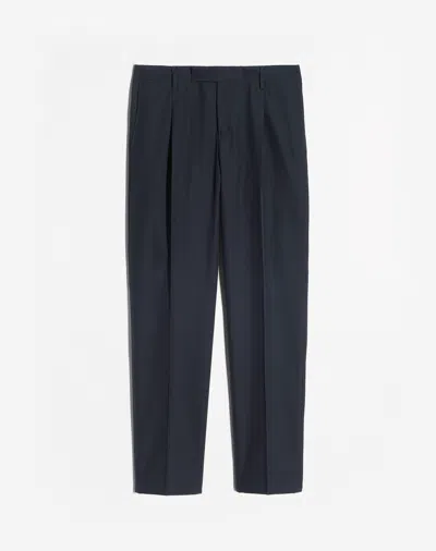 Dunhill Wool Cotton Single Pleat Trousers In Blue
