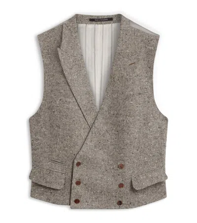 Dunhill Wool Donegal Tweed Double-breasted Waistcoat In Gray