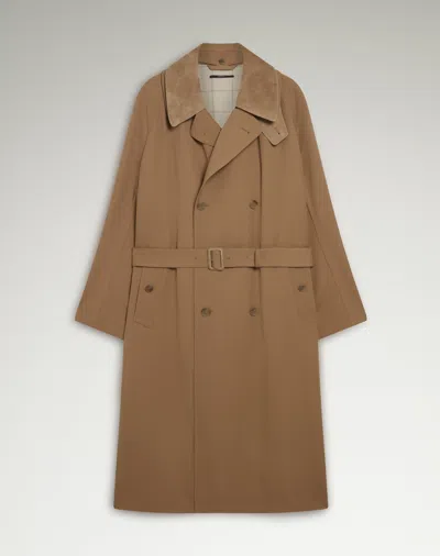 Dunhill Wool Double Breasted Trench Coat In Beige