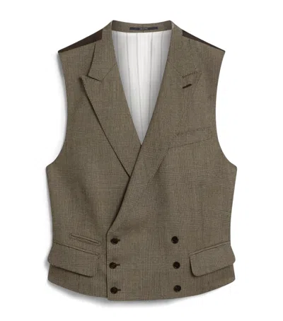 Dunhill Wool Glen Check Double-breasted Waistcoat In Brown