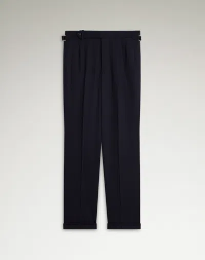 Dunhill Wool High Twist Flat Front Trouser In Blue