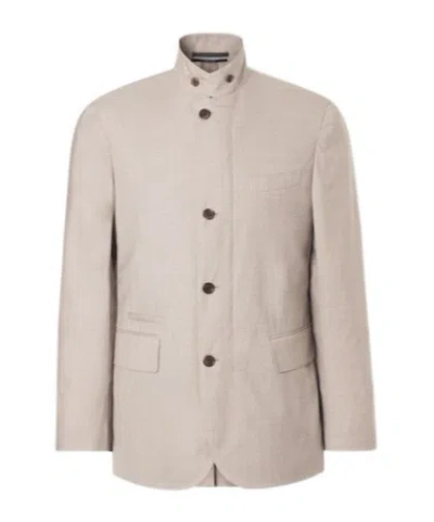 Dunhill Slim-fit Herringbone Cotton And Mulberry Silk-blend Jacket In Neutral