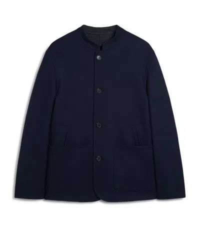 Dunhill Wool Reversible Double Face Driving Jacket In Blue