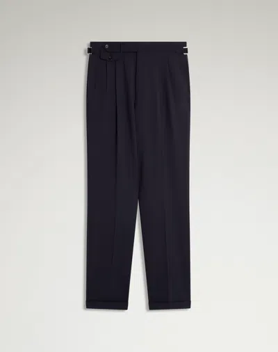 Dunhill Wool Super 170's Chalkstripe Double Pleated Trousers In Blue