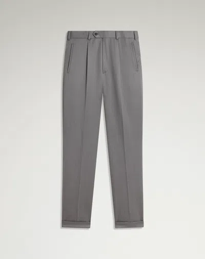 Dunhill Wool Twill Single Pleat Trousers In Gray