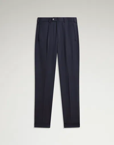 Dunhill Wool Twill Single Pleat Trousers In Blue