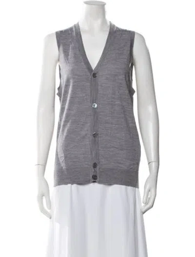 Pre-owned Dunhill Wool V-neck Button-up Top In Gray