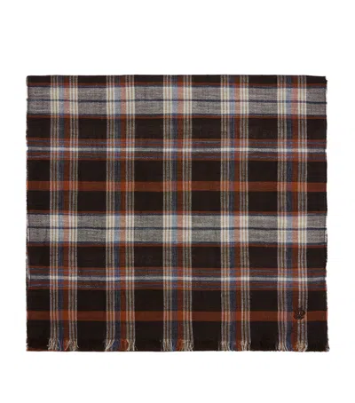 Dunhill Wool-linen-silk Tartan Scarf In Brown