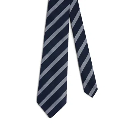Dunhill Wool-mulberry Silk Stripe Tie In Navy