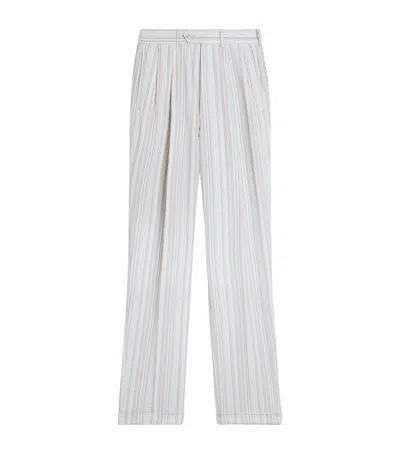 Dunhill Wool-mulberry Silk Stripe Trousers In White