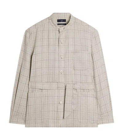 Dunhill Wool-silk-linen Check Belted Jacket In Neutral
