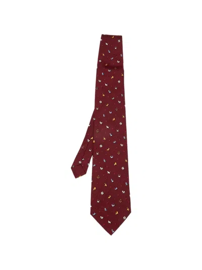 Pre-owned Dunhill Zodiac Print Tie In Red