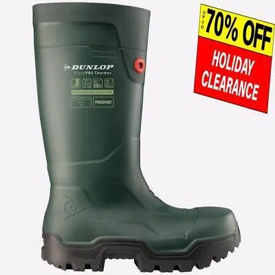 Pre-owned Dunlop Fieldpro Thermo+ Unisex Workwear Safety Wellington Boots Green