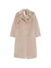 Duno Belted Shearling-effect Coat In Neutral