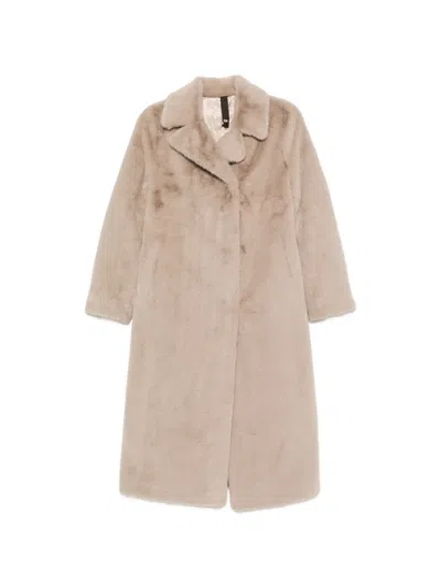 Duno Belted Shearling-effect Coat In 뉴트럴
