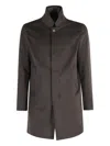 Duno Structured Brown Wool Blend Coat With Detachable Bib In Brown