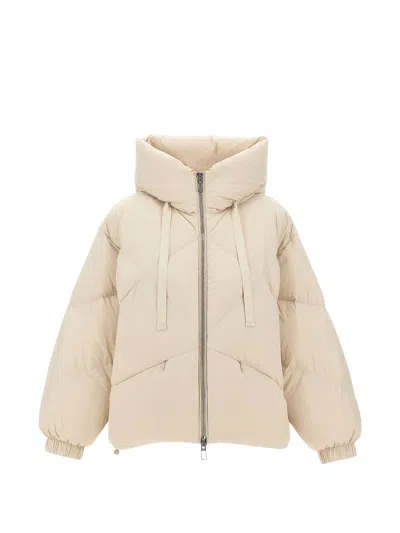 Duno Cream Diamond Quilted Hooded Oversized Down Jacket In Multi