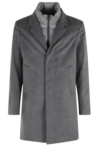 Duno Detachable Padded Bib Grey Wool-blend  Coat In Gray