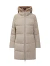 Duno Beige Down Jacket With Fur Hood In Neutral
