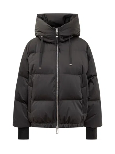 Duno Black Down Jacket With Padded Hood In Multi