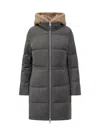 Duno Grey Down Jacket With Fur Hood In Gray