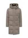 Duno Grey Long Down Jacket With Hood In Gray