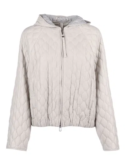 Duno Honeycomb Pattern Hooded Quilted Down Jacket In Gray