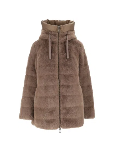 Duno Hooded Jacket With Zipper In Synthetic Fur  In Brown