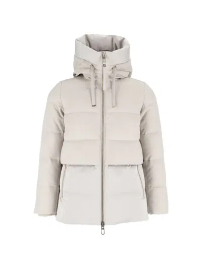 Duno Padded Quilted Jacket With High Collar And Hood In Neutral