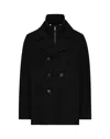 Duno Double-breasted Peacoat With Detachable Bib Detail In Black