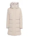 Duno Quilted Hooded Down Coat With Snaps And Drawstring In Neutral