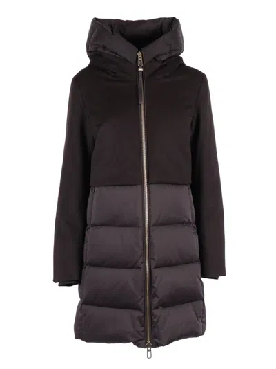 Duno Long Padded Coat With High Collar And Quilted Design In Black