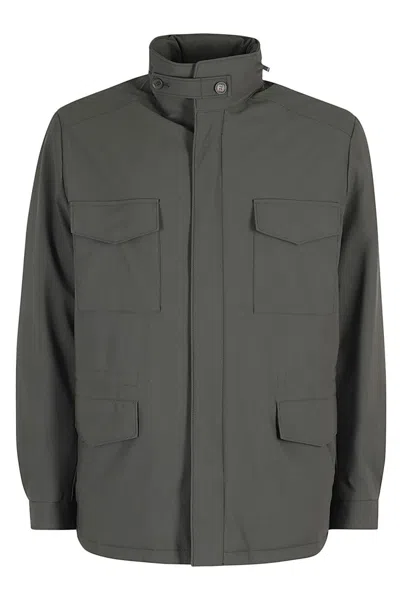 DUNO MILITARY GREEN FIELD JACKET WITH HIGH COLLAR