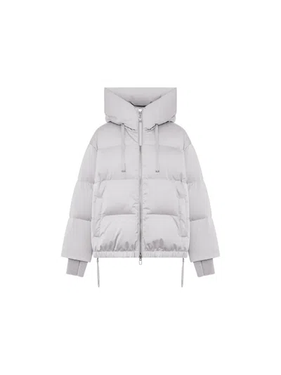 Duno Oversize Short Satin Hood Duck Down Jacket In White