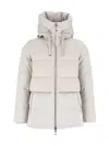 Duno Padded Quilted Jacket With High Collar And Hood In Neutral