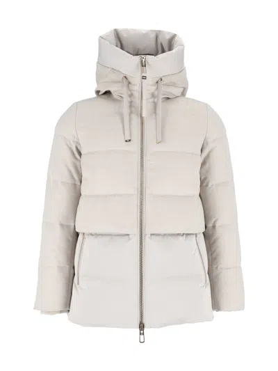 Duno Padded Quilted Jacket With High Collar And Hood In Neutral