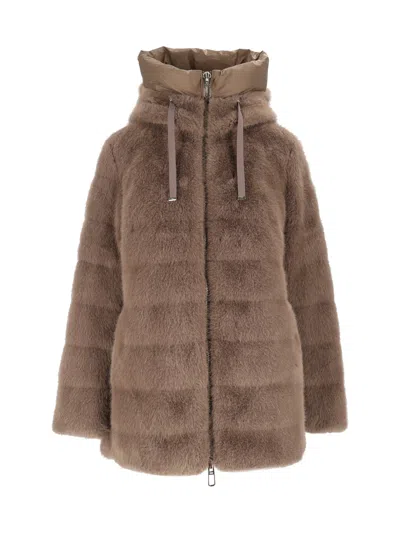 Duno Plush Quilted Down Coat In Brown