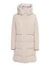 Duno Quilted Hooded Down Coat With Snaps And Drawstring In Neutral