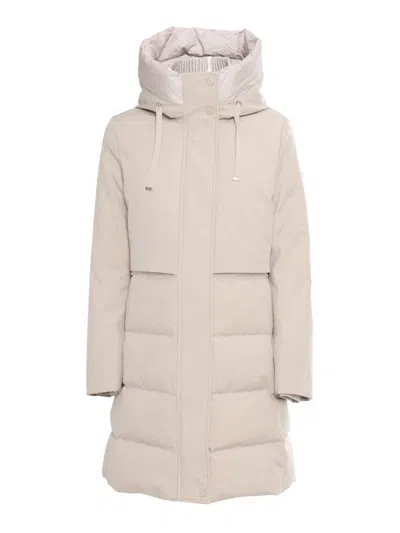 DUNO QUILTED HOODED DOWN COAT WITH SNAPS AND DRAWSTRING