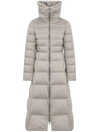 Duno Quilted Stand-collar Long Down Coat In Gray