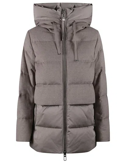 Duno Short Bi-material Puffer Parka With Adjustable Hood In Gray