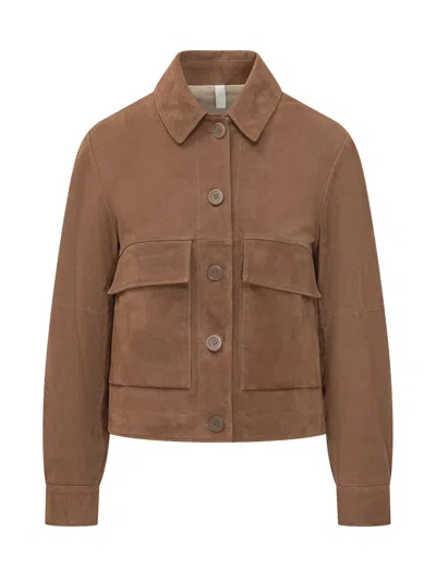 Duno Short Mini Jacket With Pocket Detail And Button Accents In Brown
