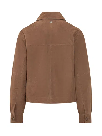 Duno Short Mini Jacket With Pocket Detail And Button Accents In Marron Glace