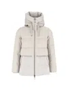 Duno Padded Quilted Jacket With High Collar And Hood In Gray