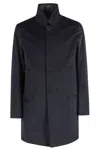 Duno Structured Blue Coat With Detachable Chest Panel In Black