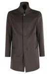 Duno Structured Brown Wool Blend Coat With Detachable Bib In Gray