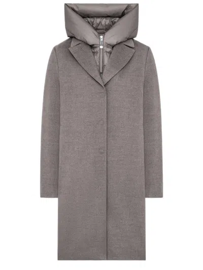 Duno Technical Wool Coat With Down Insulation And Detachable Hood In Gray
